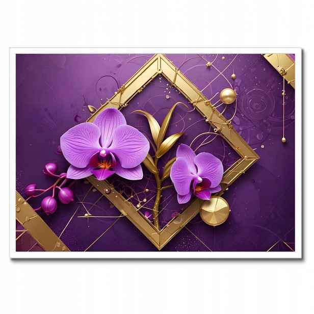 Plakáty v rámu 70x50 Fialové orchideje a zlato