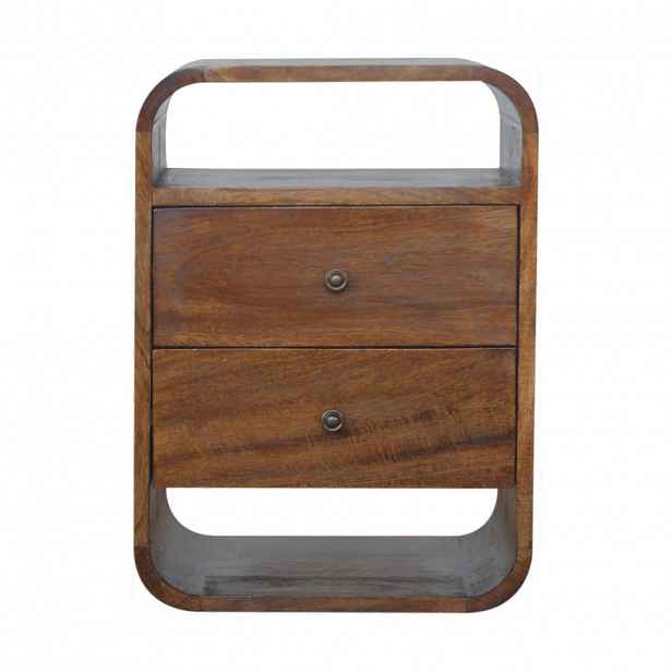 Artisan Furniture NOČNÍ SKŘÍŇKA kaštanová, zaoblená, 2 zásuvky a 2 otevřená přihrádky, tmavě hnědá