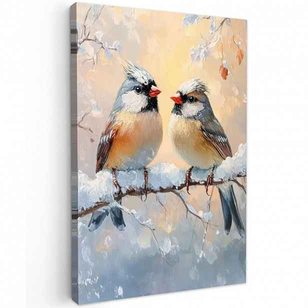MuchoWow OBRAZ NA PLÁTNĚ Ptáci - Větev - Zima - Sníh 20x30 cm