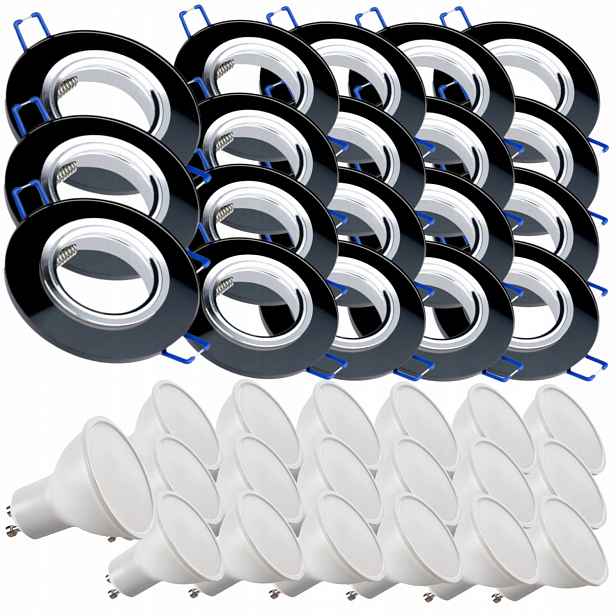 19x Černá Skleněná Stropní Lampa Halogenová Objímka Led Žárovky 7W