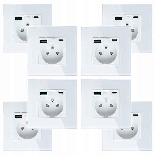 8 x Bílá Elektrická Zásuvka Nástěnný Kontakt S Vestavěnou Usb Nabíječkou