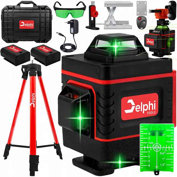 Křížový Laser Laserová vodováha 16 linek Stativ 115 cm 4D Zelená 2xAKU