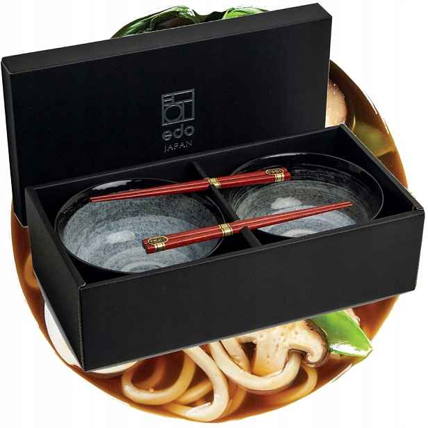 Sada tmavě šedých misek na polévku Udon s tyčinkami Kuro, 17 cm