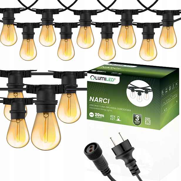 Venkovní zahradní girlanda s řetězem Led žárovka 20 m 20x E27 1,3W Premium