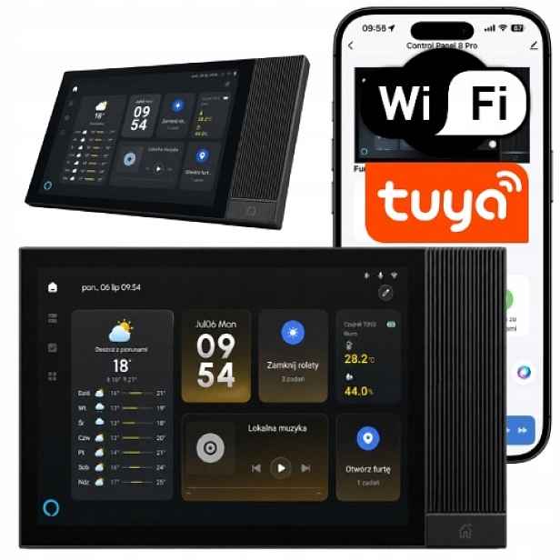 Ovládací panel Smart Home Tuya WiFi ZigBee Alexa 8 palců dotykový černý