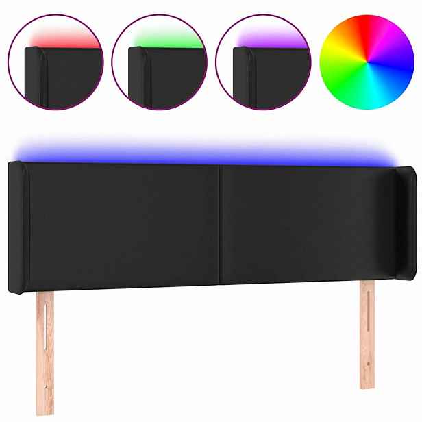 vidaXL Čelo postele s LED černé 147 x 16 x 78/88 cm umělá kůže
