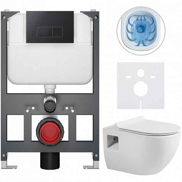 Kompletní WC set Basic/Dure - bílá lesklá - WC tlačítko Modulo/Černá - závěsné - nízký modul - předstěnová instalace - 51x35 cm