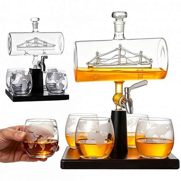 Sada Karafa na whisky Plachetnice 1000 ml se 4 skleničkami pro domácí bar