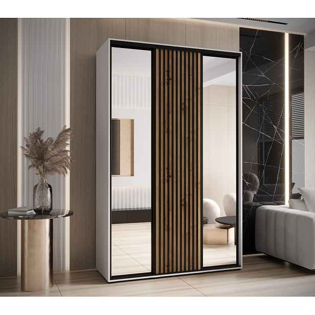 Šatní skříň FIDELIA 2 - 160/60 cm, bílá / dub artisan / černá
