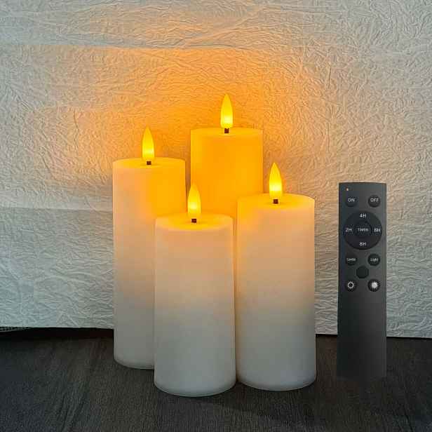 TEMU Valentýn! Vylepšená verze! 4/12 ks LED simulace sloupových svíček s teplým bílým světlem, kulatá hlava, knoflík, časovač + bezplamenné blikající