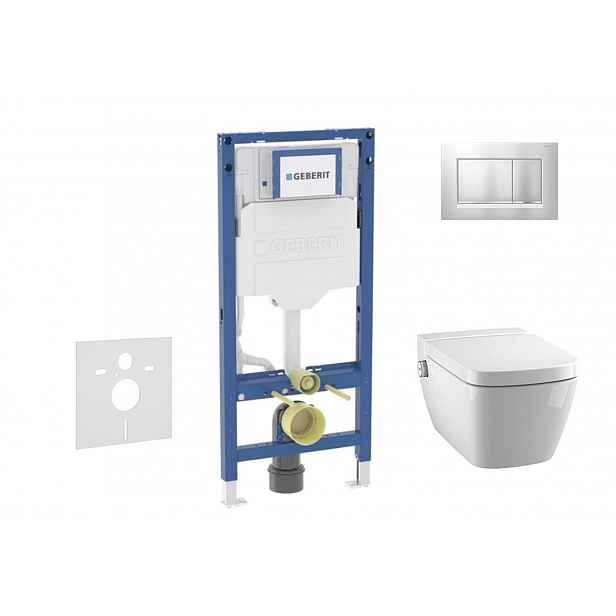 Geberit Duofix - Set předstěnové instalace, klozetu TECEone a sedátka softclose, tlačítko Sigma20, matný chrom/chrom SANI11CT2106