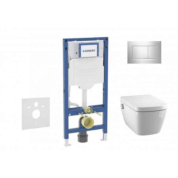 Geberit Duofix - Set předstěnové instalace, klozetu TECEone a sedátka softclose, tlačítko Sigma20, lesklý chrom/matný chrom SANI11CT1105