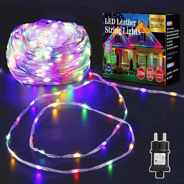 Vánoční Osvětlení Na Stromeček 600 Led 30 m Barevný bílý kabel Časovač IP65 Venkovní