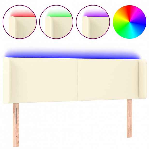 vidaXL Čelo postele s LED krémové 147 x 16 x 78/88 cm umělá kůže