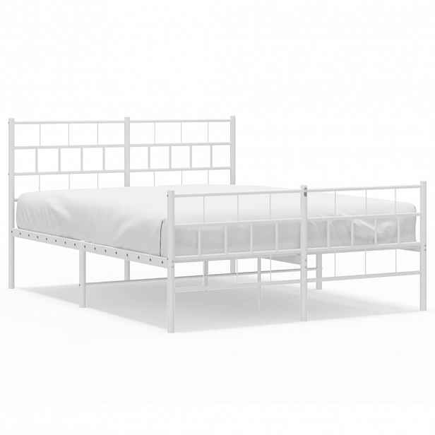vidaXL Kovový rám postele s hlavovým a nožním čelem bílý 160 x 200 cm