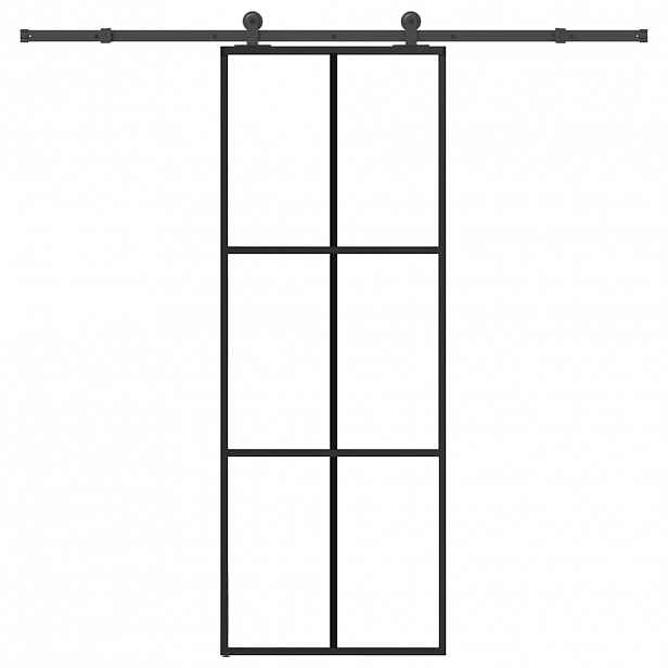 vidaXL Posuvné dveře s kováním 76x205 cm ESG sklo a hliník