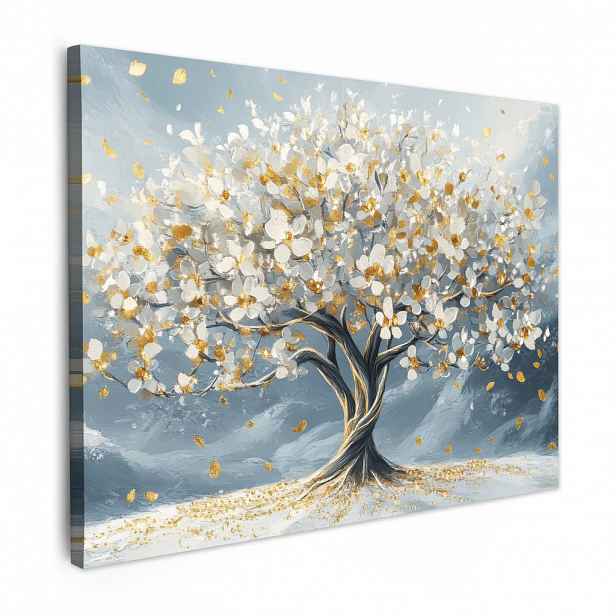 MuchoWow OBRAZ NA PLÁTNĚ Strom - Zima - Strom života - Moderní - Zlatý 80x60 cm
