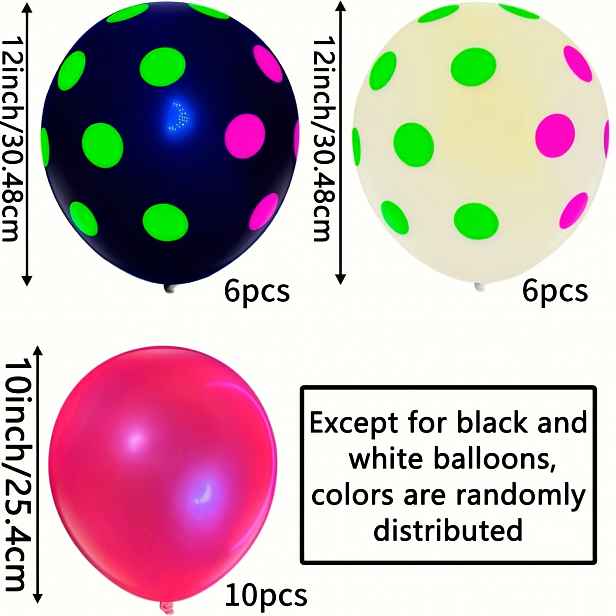 TEMU 22 ks neonových balónků, 30,48 cm UV bodkované balónky reagující na černé světlo, fluorescenční balónky svítící ve tmě, párty doplňky pro
