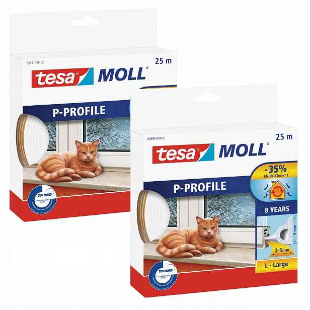 Tesa samolepicí gumové těsnění na dveře oken, bílá, profil P9mmx25m x2