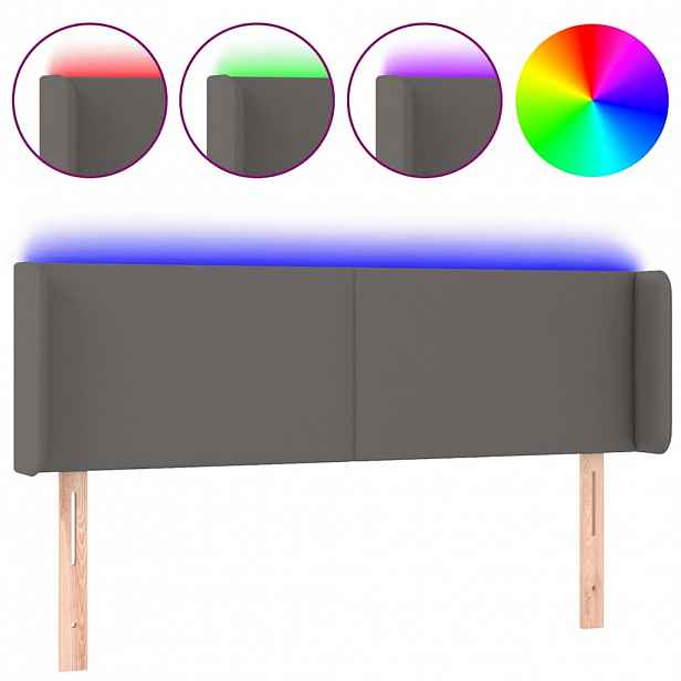 vidaXL Čelo postele s LED šedé 147 x 16 x 78/88 cm umělá kůže