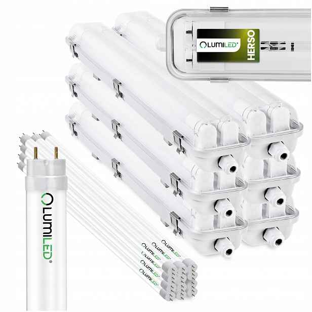 6x Hermetické svítidlo 60 cm Lampa T8 do garáže 12x Led žárovka Tuba 9W