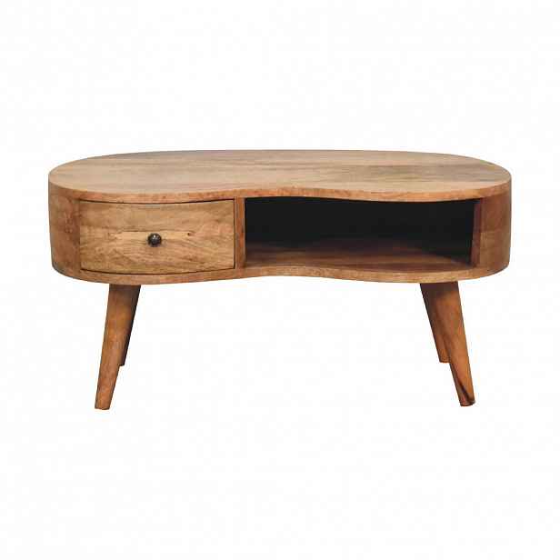 Artisan Furniture NOČNÍ STOLEK Masivní mangové dřevo Malý, zakřivený, dubový povrch, 2 zásuvky, béžový