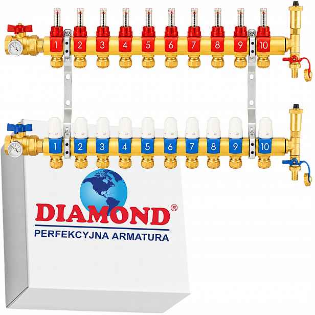 Rozdělovač Podlahového Vytápění Podlahy S 10 Mosaznými Obvody Diamond