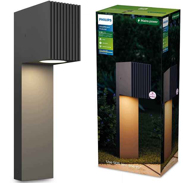 Zahradní sloupek Led Venkovní lampa Rýhovaná Antracit 45 cm Voro Philips