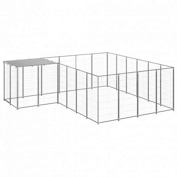 vidaXL Psí kotec stříbrný 8,47 m² ocel