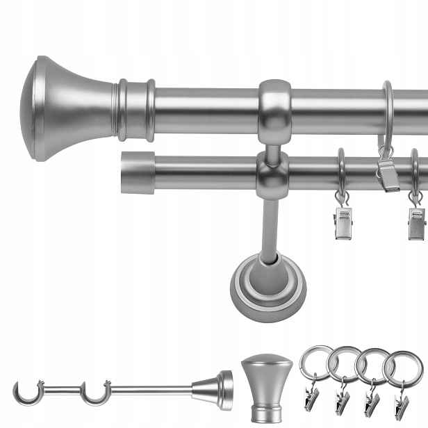 Garnýž Kovový Dvojitý 120 CM 19/19 MM Chrom Mat Monako Kolečka Na Žabky