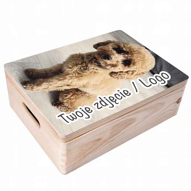 Krabička je gravírovaná s fotografií loga a dárek k narozeninám, tisk Uv 40x30x14 cm