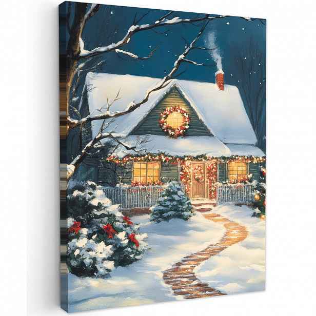 MuchoWow OBRAZ NA PLÁTNĚ Vánoce - Vánoční stromek - Zima - Domov - Sníh 30x40 cm