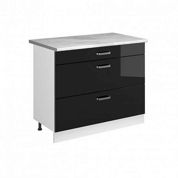 Vicco SPODNÍ SKŘÍŇKA KUCHYŇSKÉ LINKY R-Line, Černý vysoký lesk/Bílá, 100 cm pracovná doska Mramor