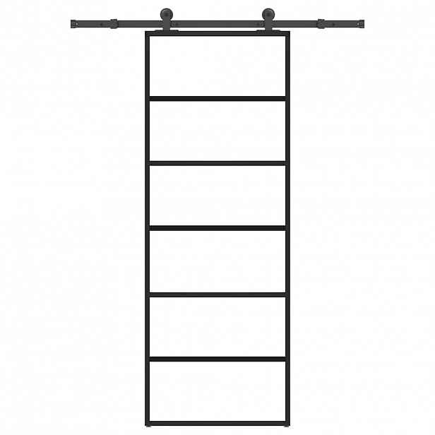 vidaXL Posuvné dveře s kováním 76x205 cm ESG sklo a hliník