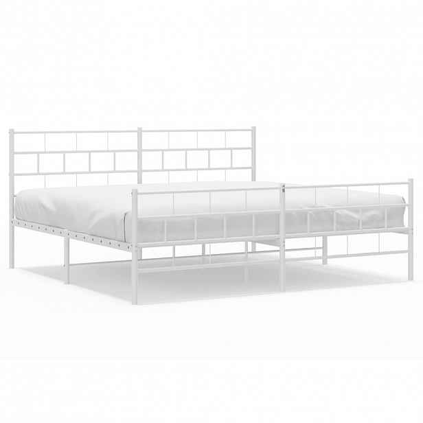 vidaXL Kovový rám postele s hlavovým a nožním čelem bílý 200 x 200 cm