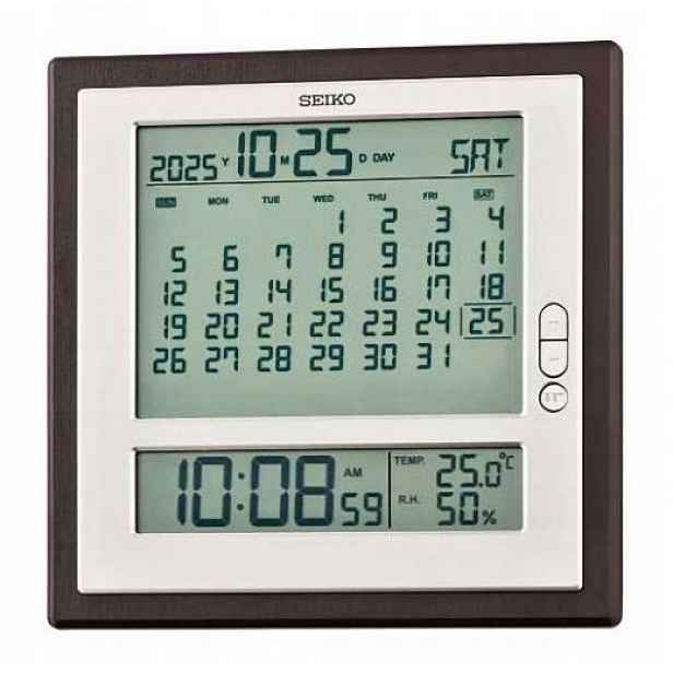 Elektronické Nástěnné Stolní Hodiny Seiko QHL100B Kalendář Teploměr 25 cm