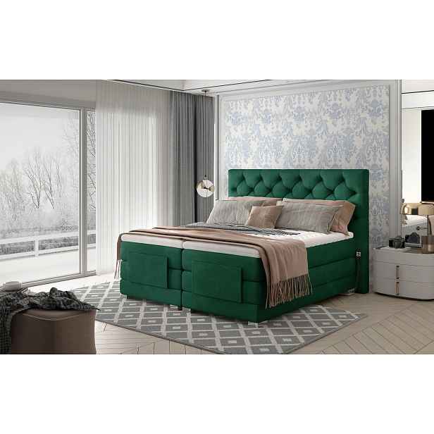 Luxusní polohovací postel 180x200 LIVANO - láhvově zelená