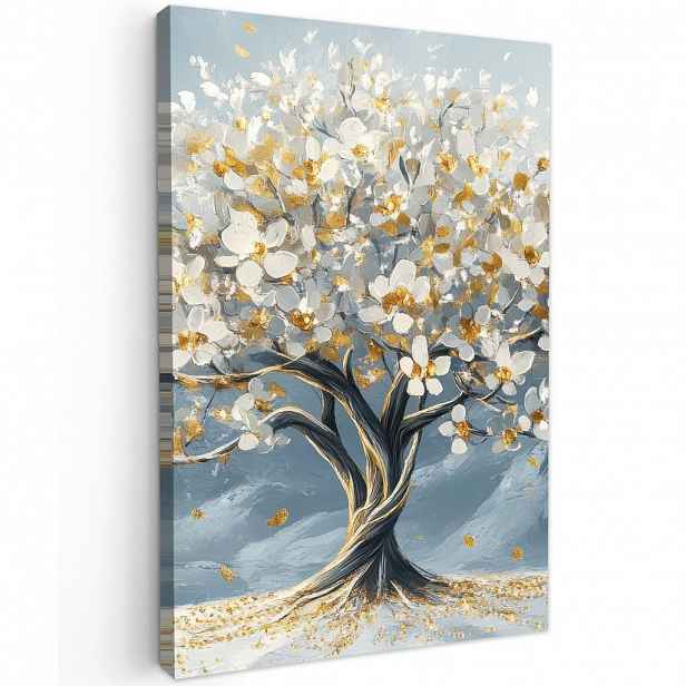 MuchoWow OBRAZ NA PLÁTNĚ Strom - Zima - Strom života - Moderní - Zlatý 40x60 cm