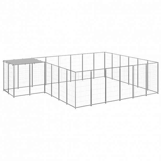 vidaXL Psí kotec stříbrný 12,1 m² ocel