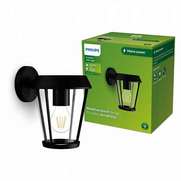 Zahradní nástěnné svítidlo Venkovní lampa Latarnia E27 IP44 Černá Sunera Philips