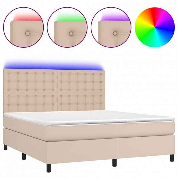 vidaXL Box spring postel matrace a LED cappuccino 180x200cm umělá kůže