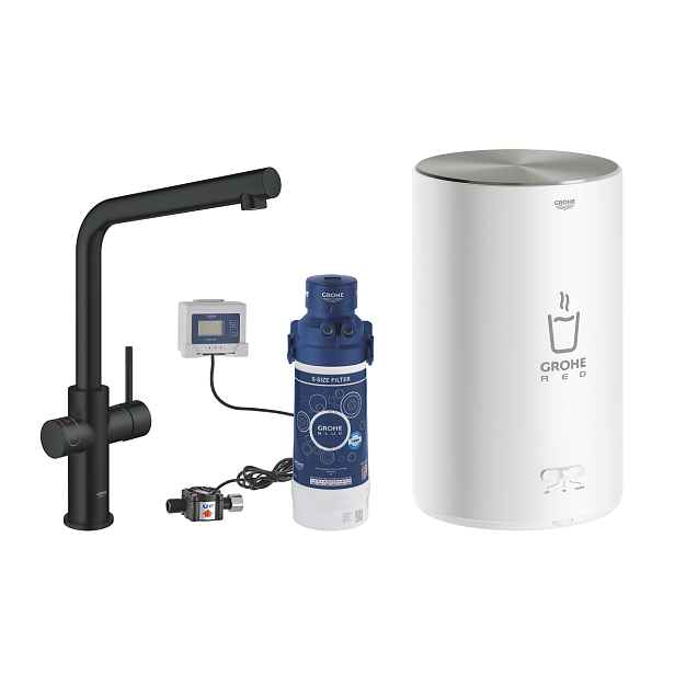 Baterie dřezová stojánková Grohe Red Duo s ohřevem vody a filtrací, L- výpusť, vel. M velvet black - černá
