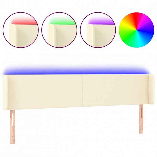 vidaXL Čelo postele s LED krémové 163 x 16 x 78/88 cm umělá kůže