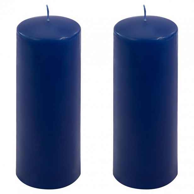 Sada sloupových svíček, 20 cm, Ø 7,5 cm, modrá, 2 ks