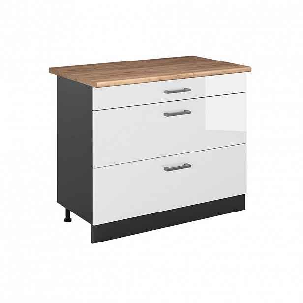 Vicco SPODNÍ SKŘÍŇKA KUCHYŇSKÉ LINKY R-Line, Bílá vysoký lesk/Antracit, 100 cm pracovná doska Dub Goldkraft