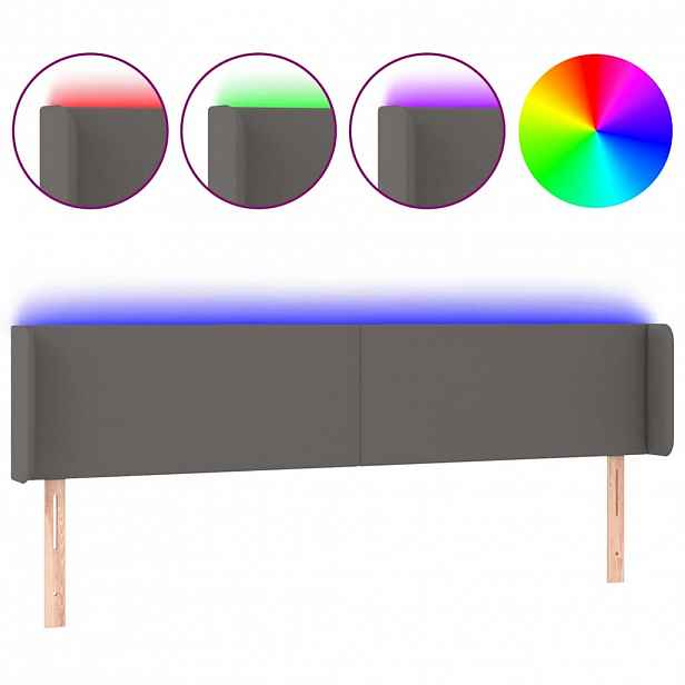 vidaXL Čelo postele s LED šedé 163 x 16 x 78/88 cm umělá kůže