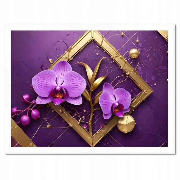 Plakáty v rámu 40x30 Fialové orchideje a zlato