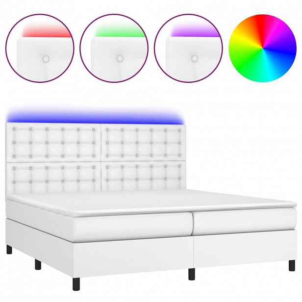 vidaXL Box spring postel s matrací a LED bílá 200x200 cm umělá kůže