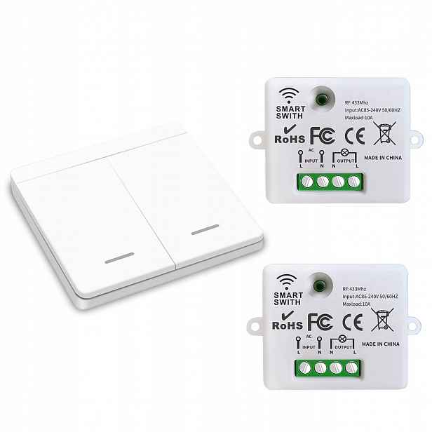 Bezdrátový Přepínač Osvětlení RF433 MHz 15OOW 47x42x23 mm Bílý