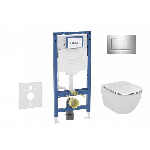 Geberit Duofix - Set předstěnové instalace, klozetu Tesi a sedátka softclose, tlačítko Sigma20, lesklý chrom/matný chrom SANI11CD1137
